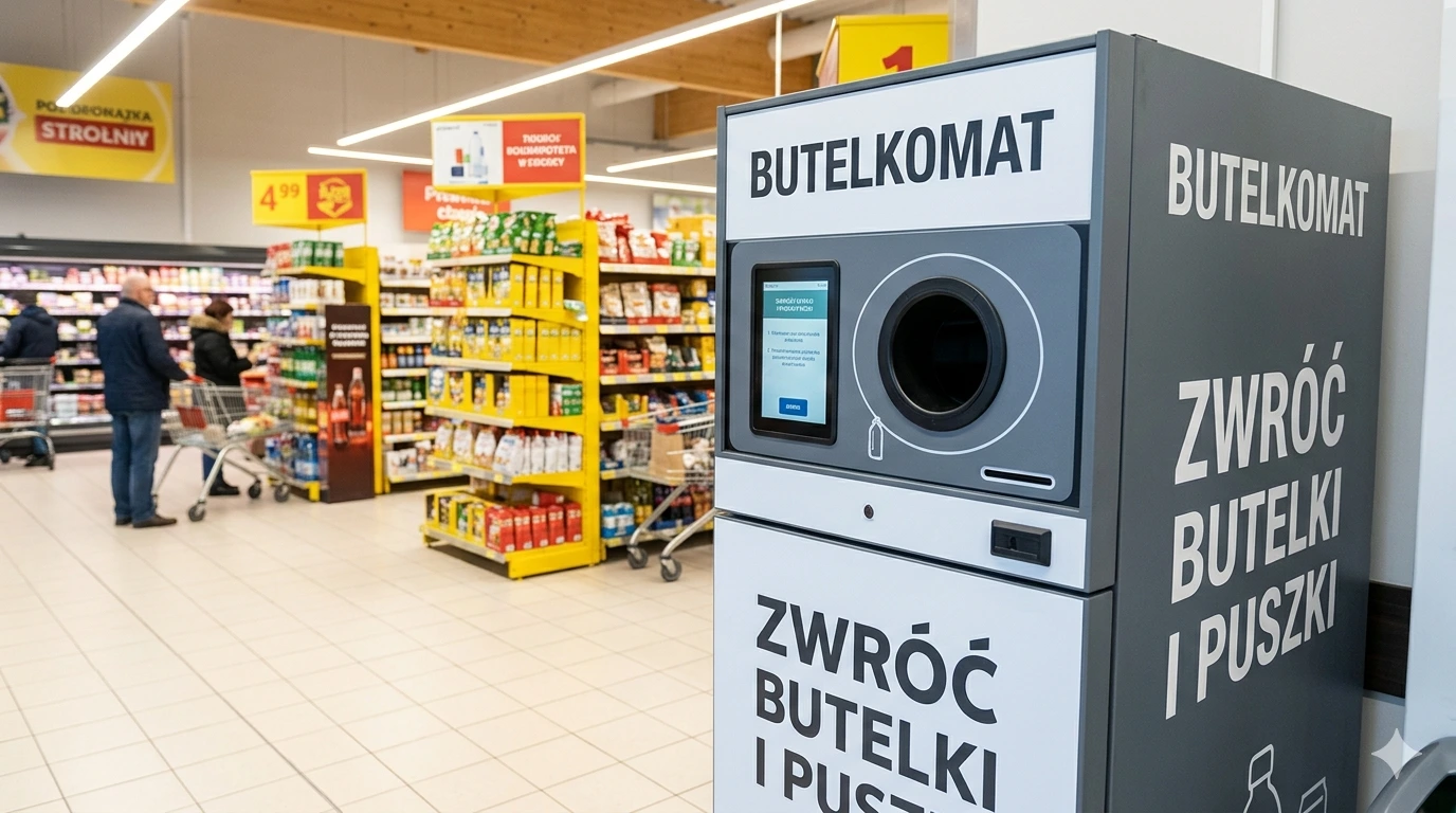 Reverse vending machine for bottles and cans in a Polish supermarket